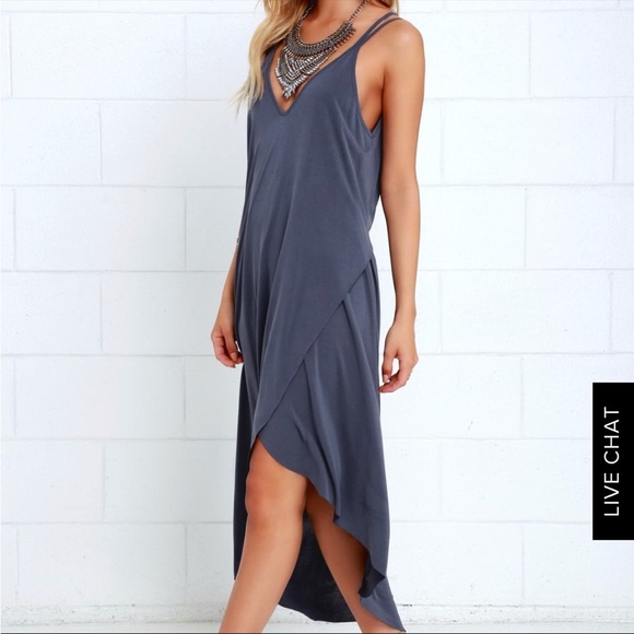 Lush Blue High-Low Stepped Hem Strappy Maxi Dress Size Small - Picture 1 of 8